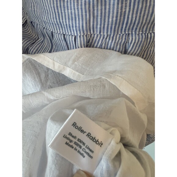 Roberta Roller Rabbit Linen Dress Raw Hems Striped Blue/White Size Large $298 - Picture 9 of 9